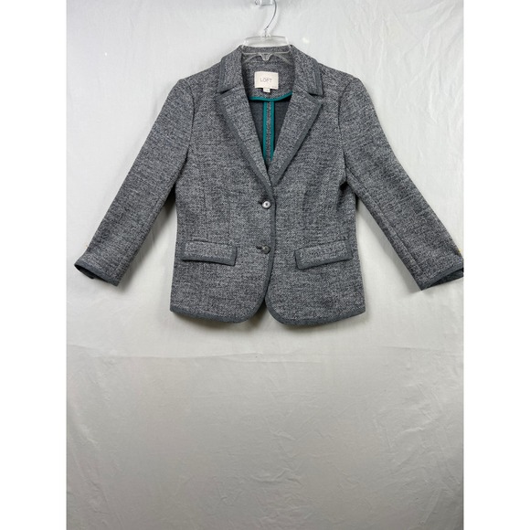 LOFT Jackets & Blazers - LOFT Blazer Women MP Gray Herringbone Cotton Wool Blend Two Button Professional
